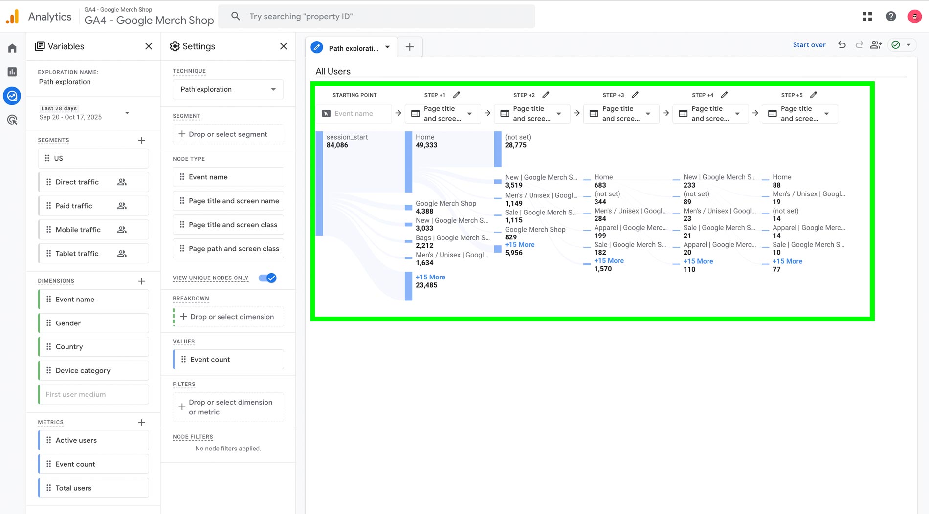 Google Analytics 4 Path Exploration