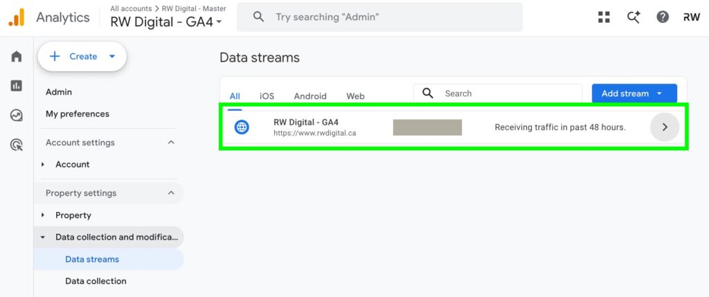 Google Analytics 4 Data Stream